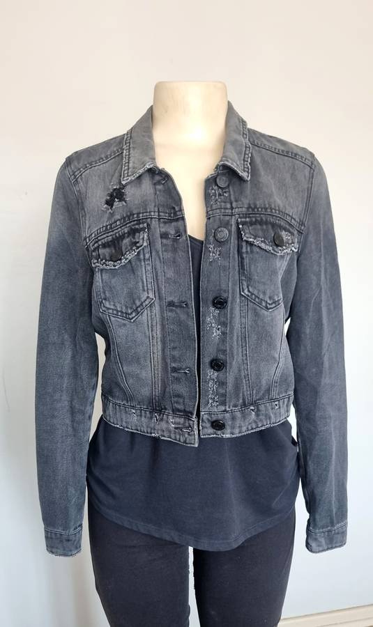 Stunning black crop jacket frayed look...hardly worn