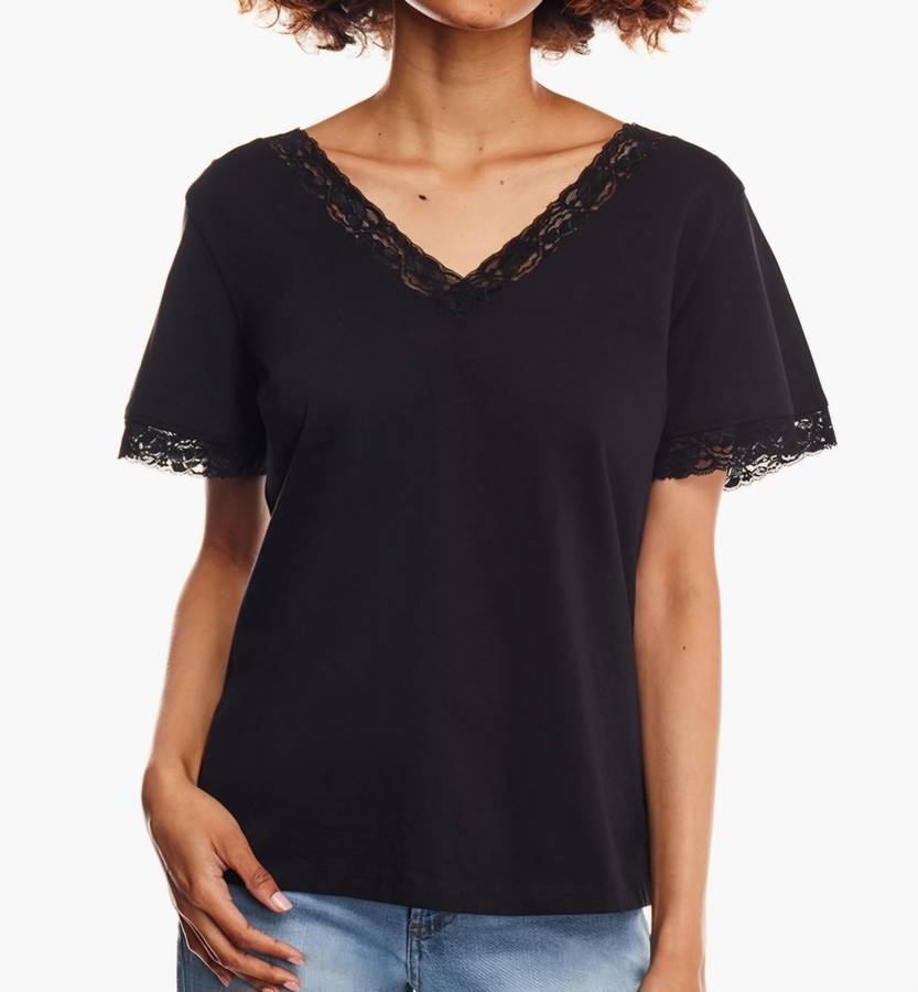 Black Lace-Lined T-Shirt