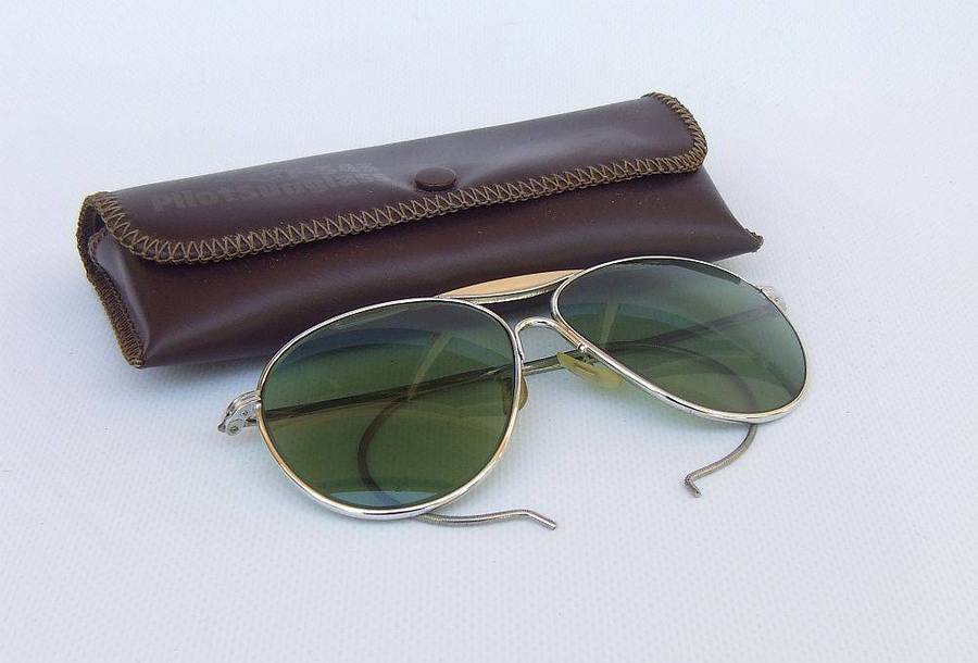 An original pair of vintage F-343 Pilot sunglasses in excellent condition with pouch