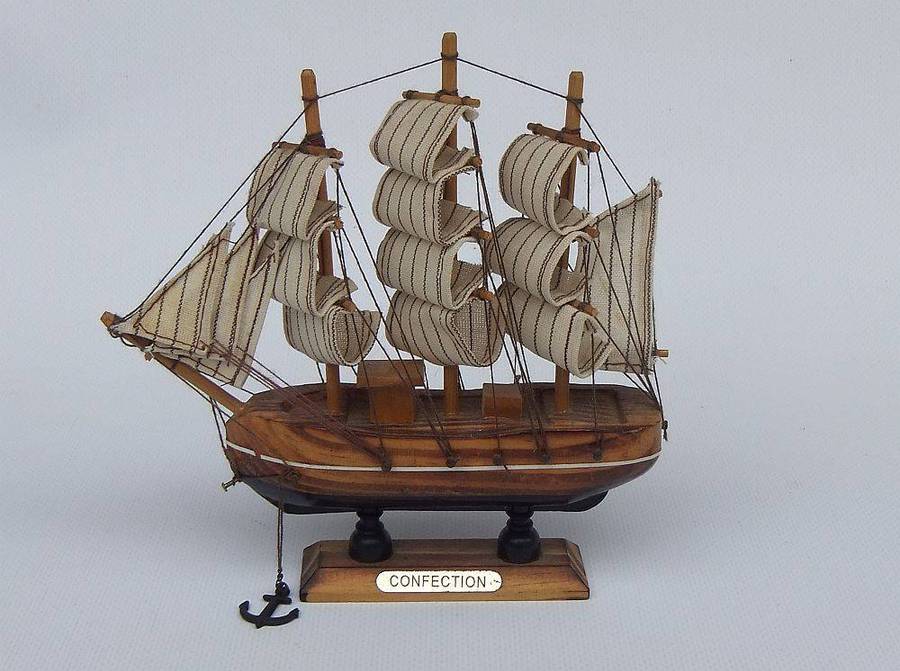 A vintage wood and cloth sail model of the Confection sailing ship