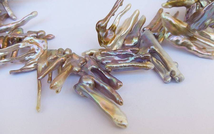 A unique Baroque chicken feet Pearl and Baroque Peacock pearl necklace with sterling silver clasp