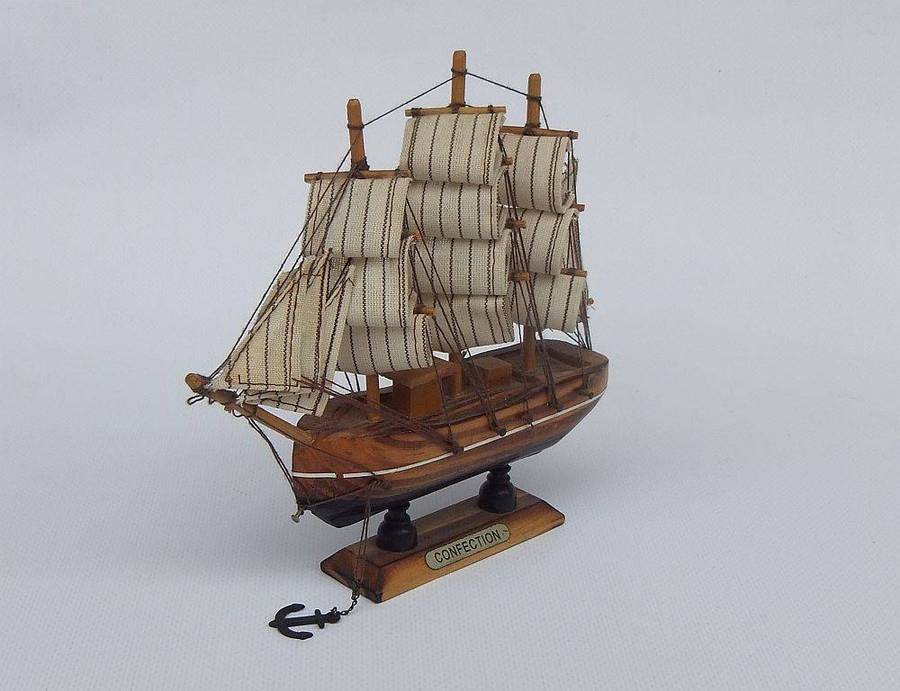A vintage wood and cloth sail model of the Confection sailing ship