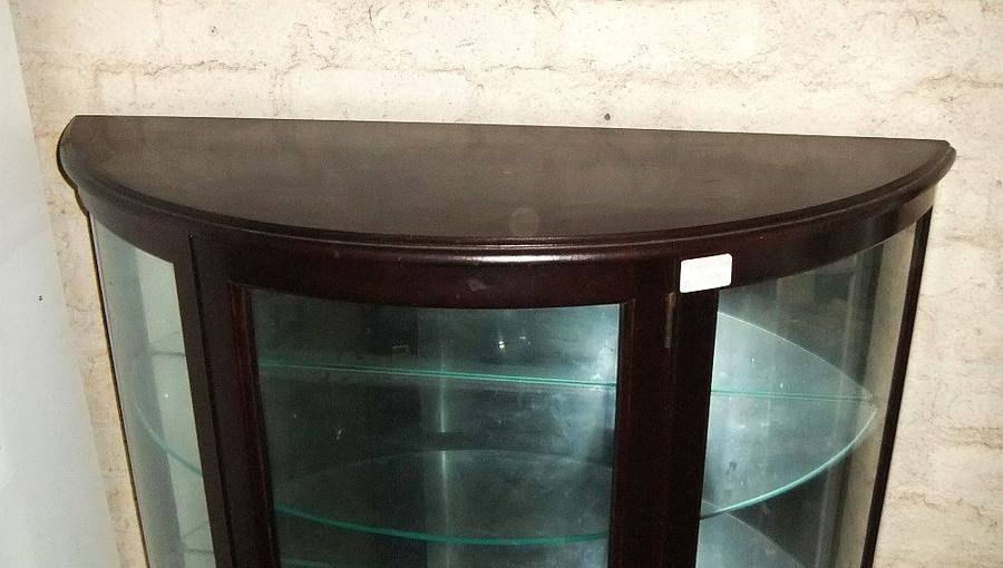 A rare vintage Rhodesian Teak half moon display cabinet made in Salisbury Rhodesia