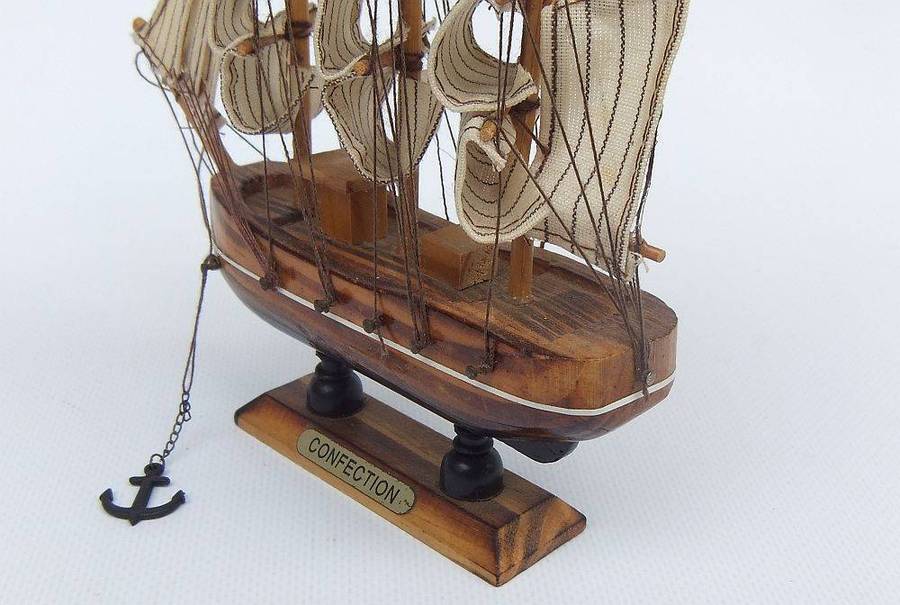 A vintage wood and cloth sail model of the Confection sailing ship