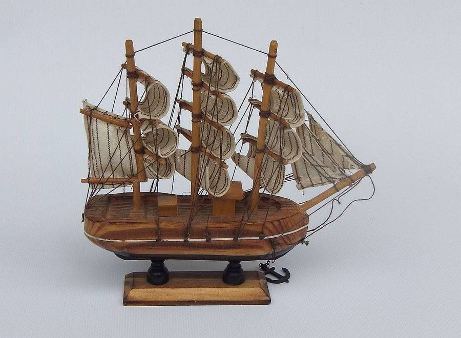 A vintage wood and cloth sail model of the Confection sailing ship