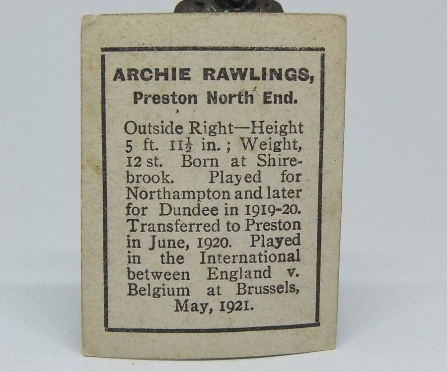 UNDER R100 - 1920`s Sports card - Football - Archie Rawlings - Preston North End F.C