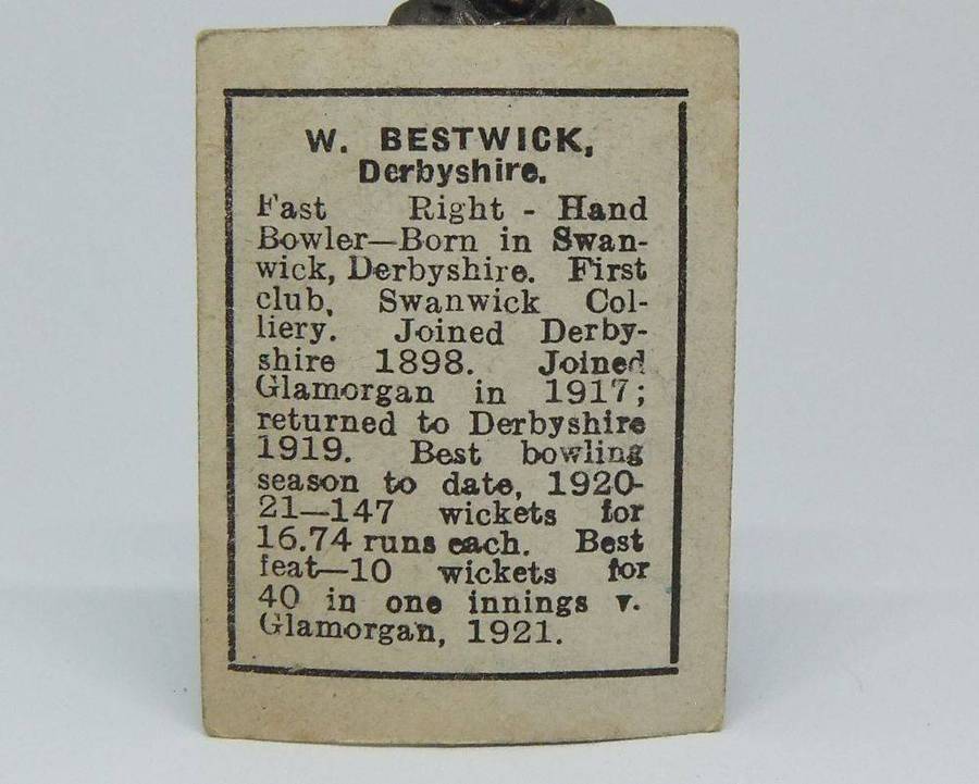 UNDER R100 - 1920`s Sports card - Cricket - W. Bestwick - Derbyshire
