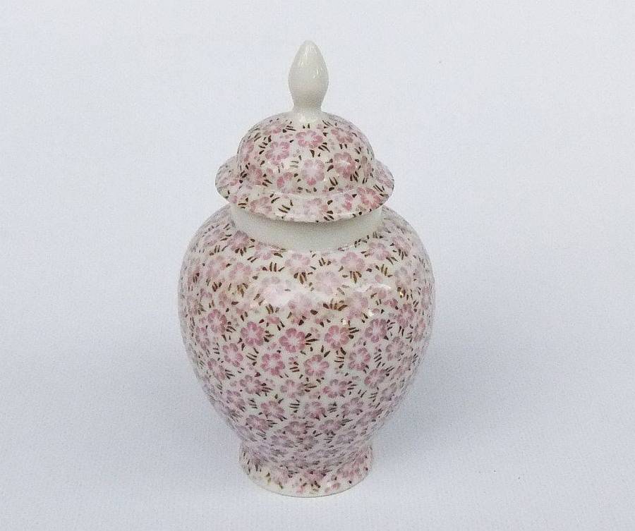 A vintage urn shaped porcelain trinket jar by Palcon china in excellent condition
