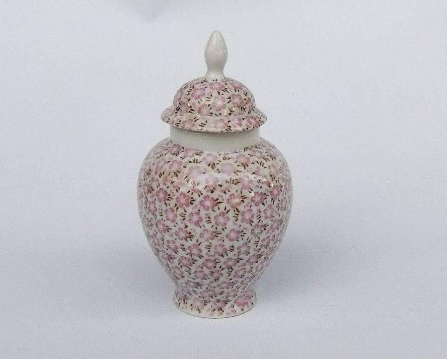 A vintage urn shaped porcelain trinket jar by Palcon china in excellent condition