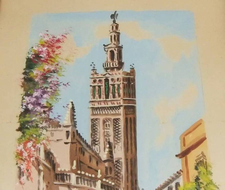 An original mid century watercolour titled Sevilla by Antonio Uria Monzon - Collection only