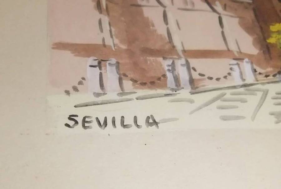 An original mid century watercolour titled Sevilla by Antonio Uria Monzon - Collection only