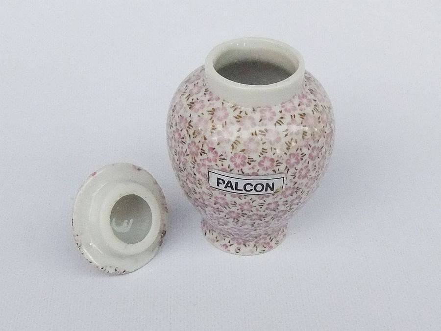 A vintage urn shaped porcelain trinket jar by Palcon china in excellent condition