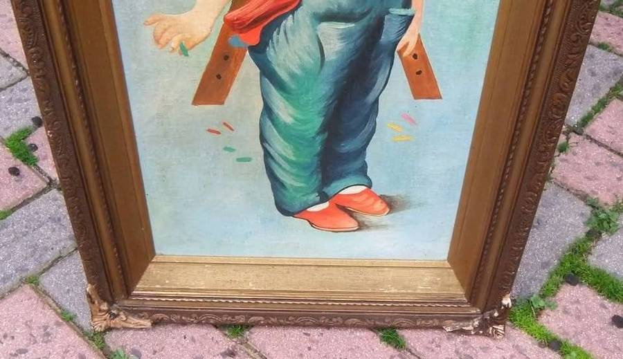 A beautiful vintage original oil on board painting of a young girl in an exquisite old frame