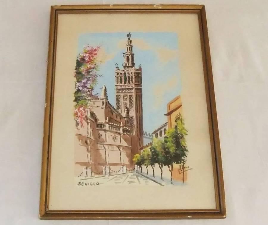 An original mid century watercolour titled Sevilla by Antonio Uria Monzon - Collection only