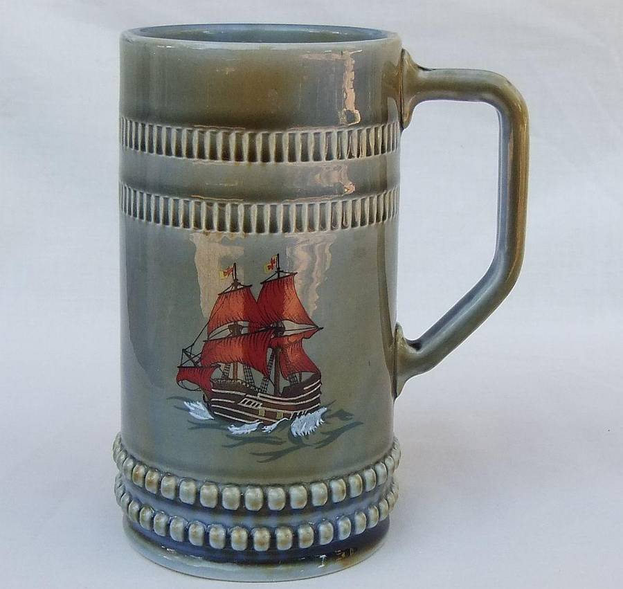A vintage Irish Wade porcelain bar jug with galleon motif