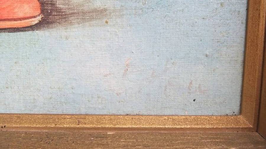 A beautiful vintage original oil on board painting of a young girl in an exquisite old frame