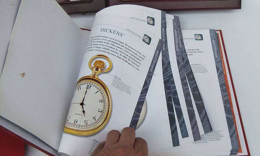 Three files with loads of info on pocket watches & clocks plus two cases to display your collection