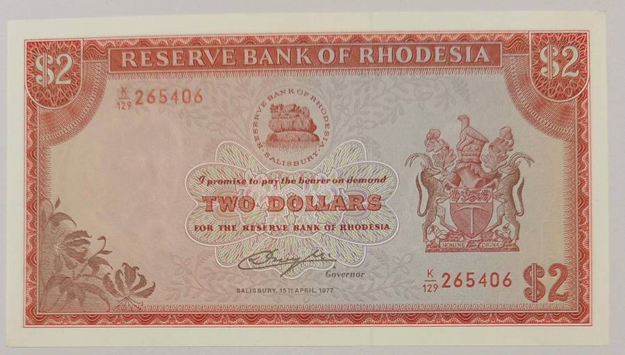 RHODESIA $2 15-04-1977 ***HIGH GRADE***BEAUTIFUL BANKNOTE