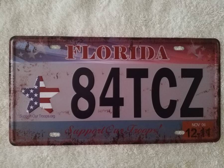 "FLORIDA STATE USA" THEMED, REPRODUCTION - EMBOSSED METAL HANGING SIGN "NUMBER PLATE"