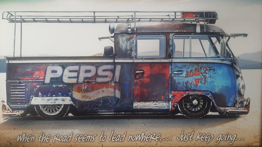 "PEPSI - THEMED" VINTAGE VW KOMBI, PRINT ON WOOD (LARGE)