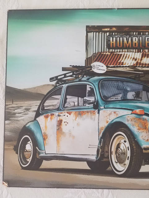VOLKSWAGEN BEETLE, GENERAL STORE THEMED - PRINT ON WOOD (LARGE)