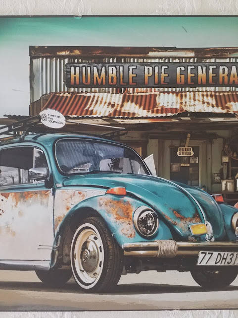 VOLKSWAGEN BEETLE, GENERAL STORE THEMED - PRINT ON WOOD (LARGE)