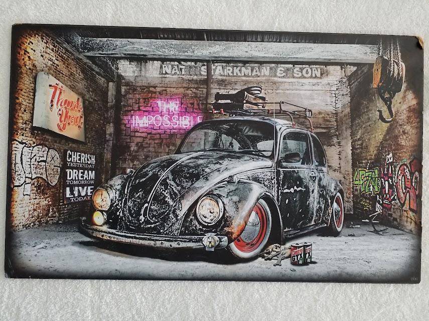 VINTAGE VOLKSWAGEN BEETLE - PRINT ON WOOD (LARGE)