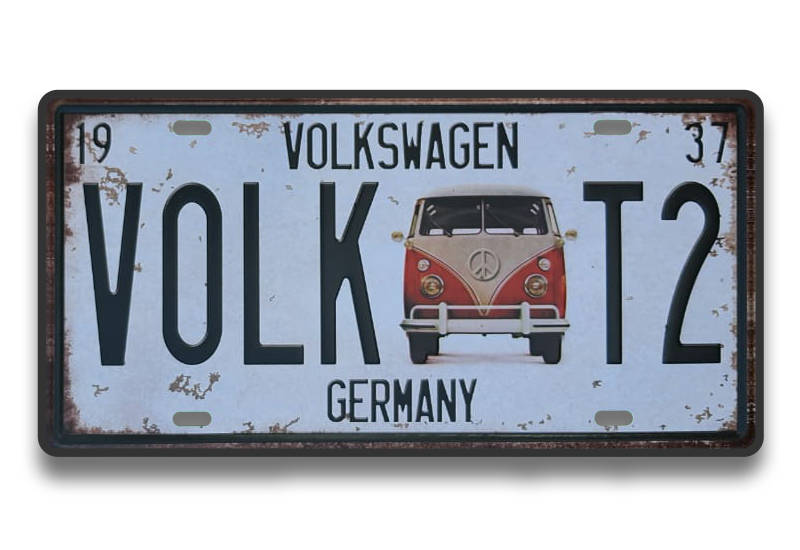 VINTAGE VW KOMBI - Themed "REPLICA" EMBOSSED METAL Hanging Sign 'NUMBER PLATE"