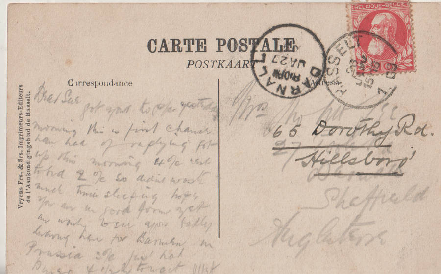 EARLY USED POST CARD BELGIUM