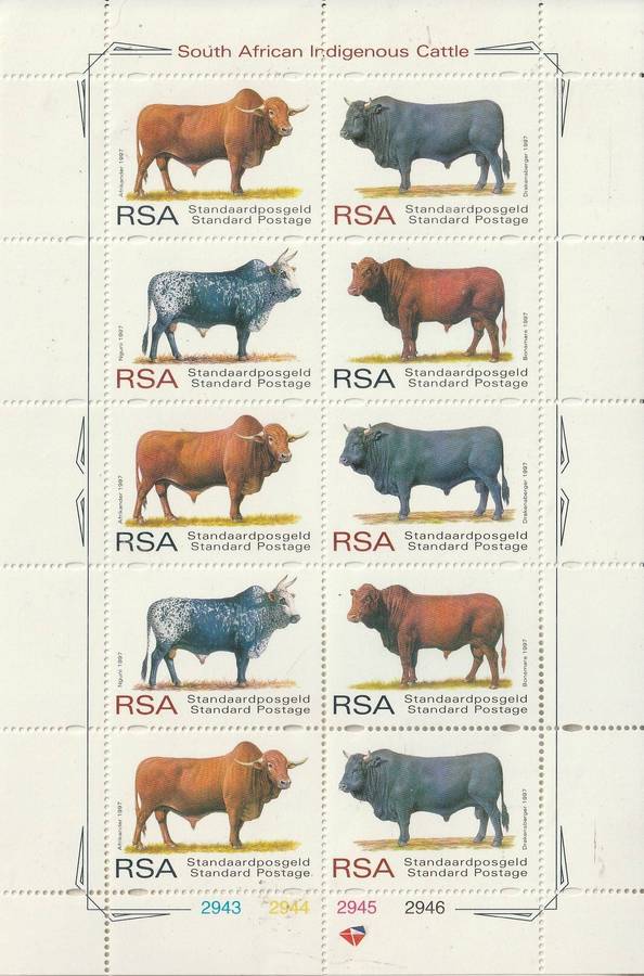 SOUTH AFRICA 1997 Cattle Breeds UMM SHEET SG 1056-9