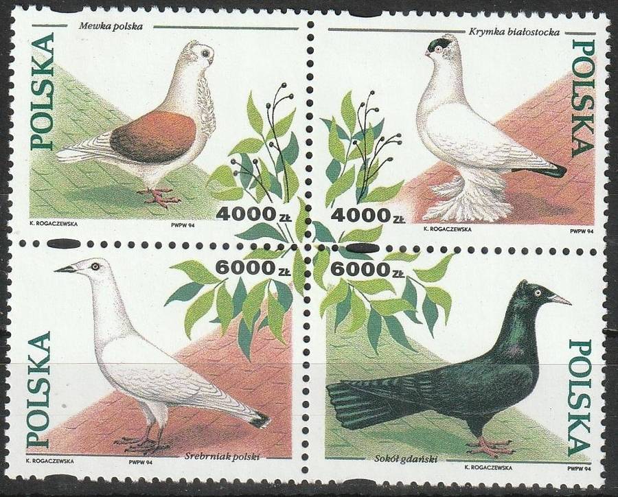 POLAND 1994 Homing Pigeons UMM SG 3538-41