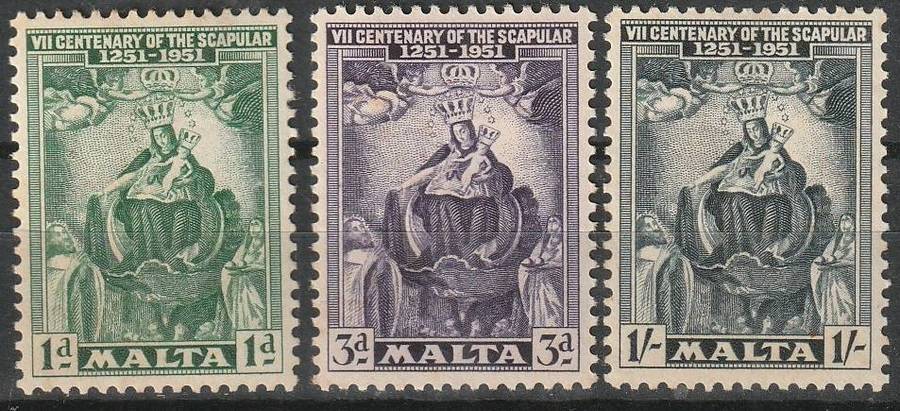 MALTA 1951 The 700th Anniversary of the Scapular UMM SG 258-60