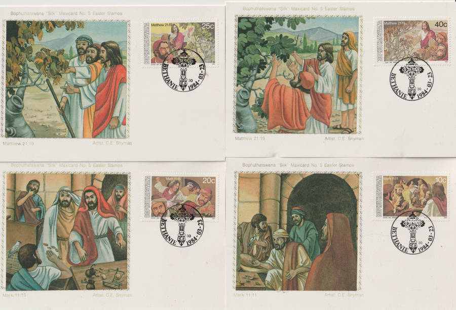 Bophuthatswana SILK 1984 Easter - Palm Sunday  MAXI CARD POST CARD SET