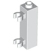 LEGO USED ~ Brick Modified 1 x 1 x 3 with 2 Clips (Vertical Grip) - Hollow Stud ~ WHITE