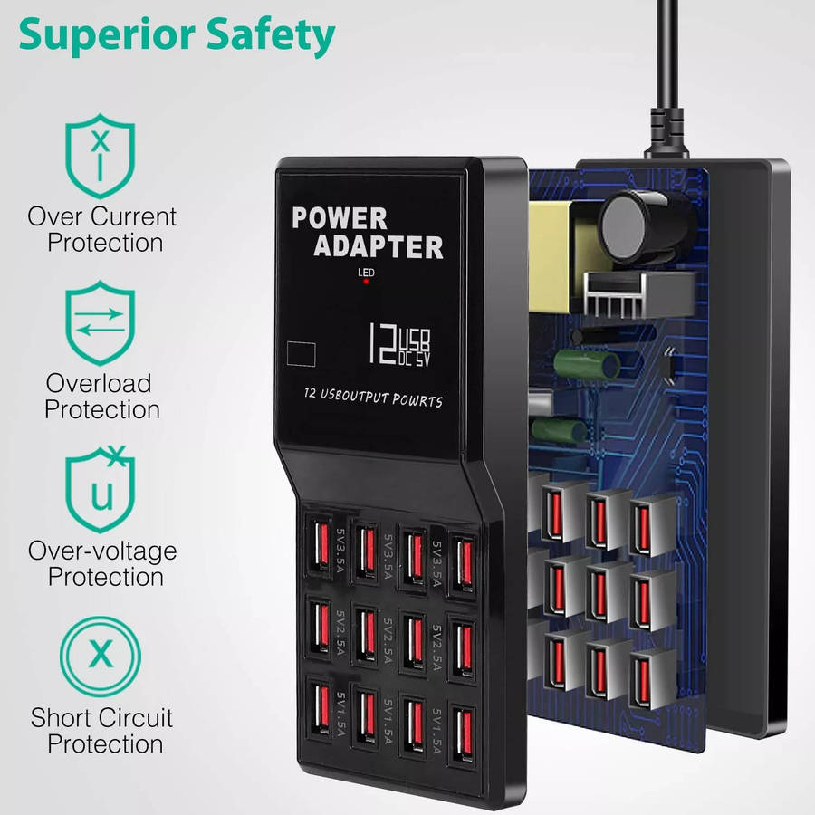 60W 12 Port USB Charging Station
