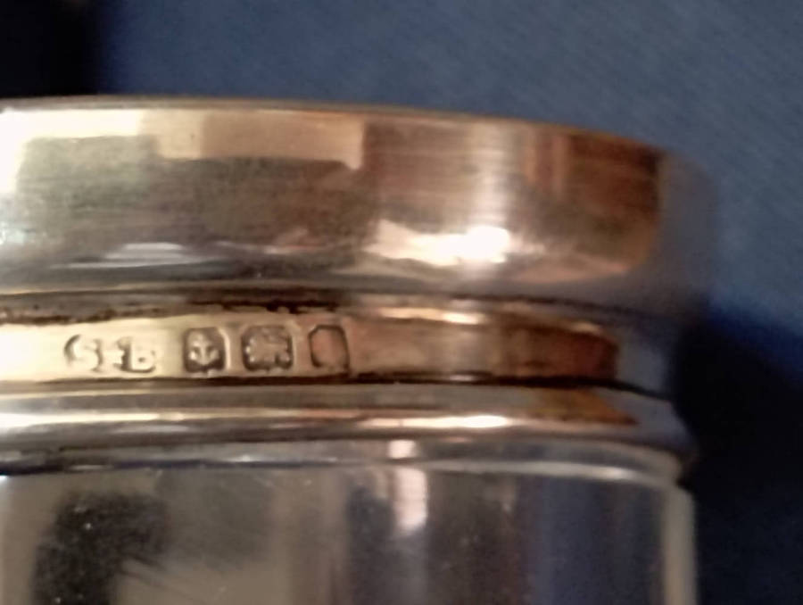 Birmingham hallmarked silver Lidded glass jars
