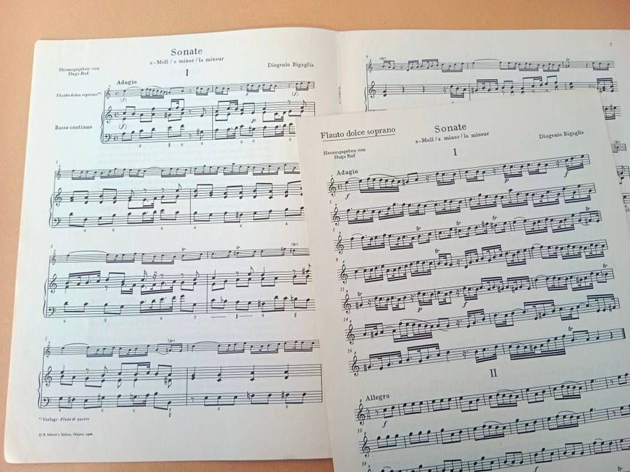 Sonata in a minor for descant recorder and basso continuo, Diogenio Bigaglia