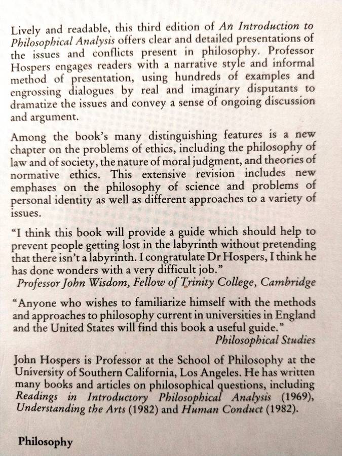 An Introduction to Philosophical Analysis, John Hospers