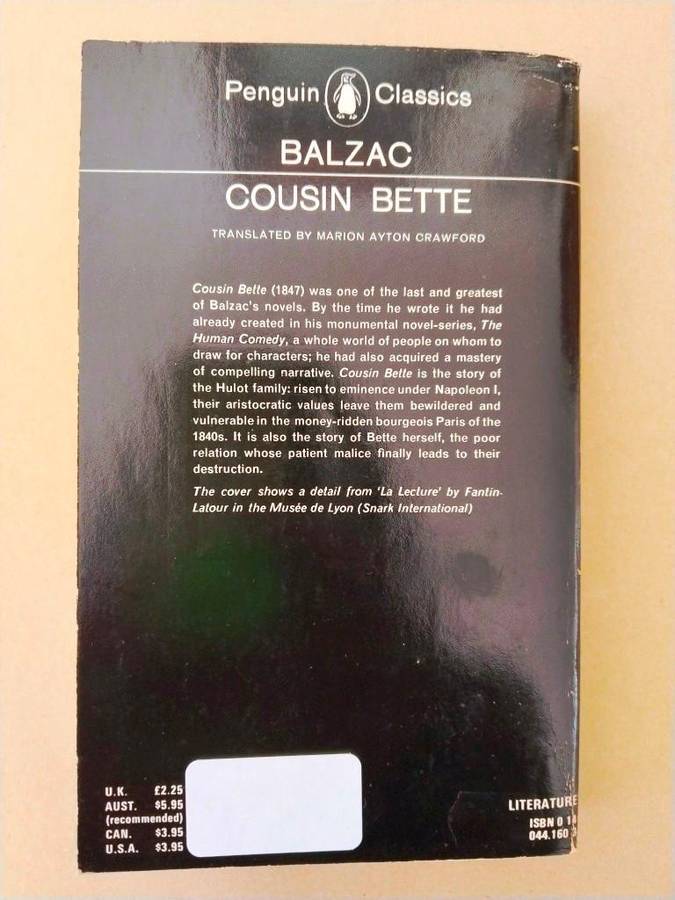 Cousin Bette, Honoré de Balzac