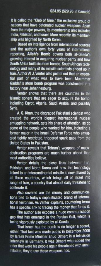 Allah's Bomb The Islamic Quest for Nuclear Weapons Al J Venter