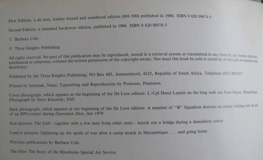 The Elite Rhodesian Special Air Service Pictorial Barbara Cole