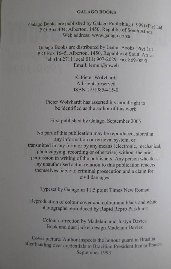 A Diplomats Story Apartheid and Beyond 1969  1998 Pieter Wolvaardt