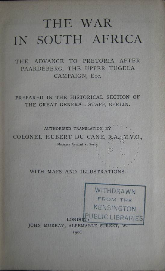 The German Official Account of the War in South Africa 2 Volumes W H H Waters |  H Du Cane
