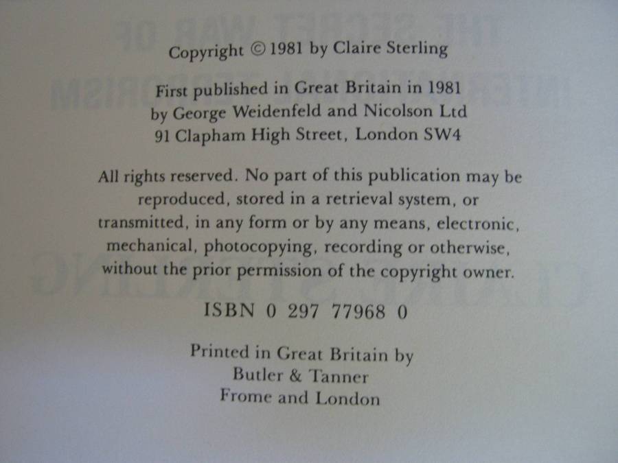 The Terror Network The Secret War of International Terrorism Claire Sterling