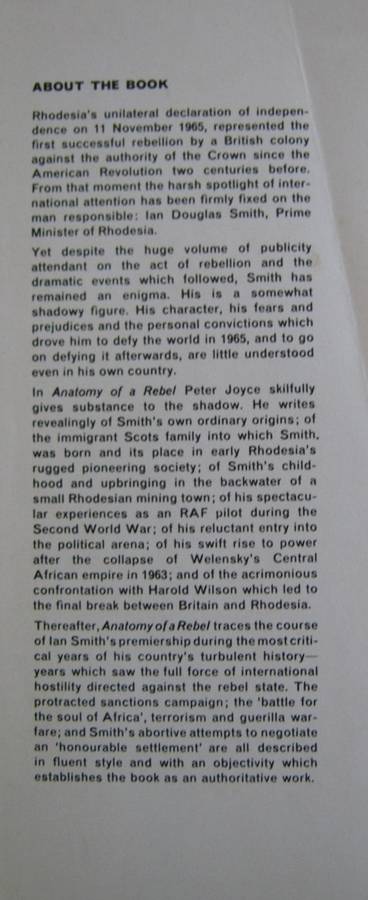 Anatomy of a Rebel Smith of Rhodesia:  A Biography Peter Joyce