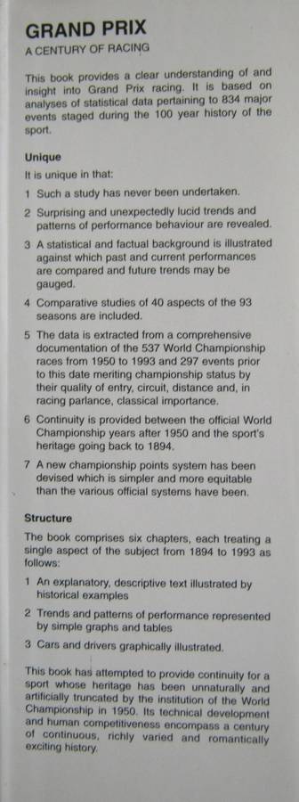 Grand Prix A Century of Racing  Patrick OBrien    Publisher: AA Racing, Kyalami, South Afri