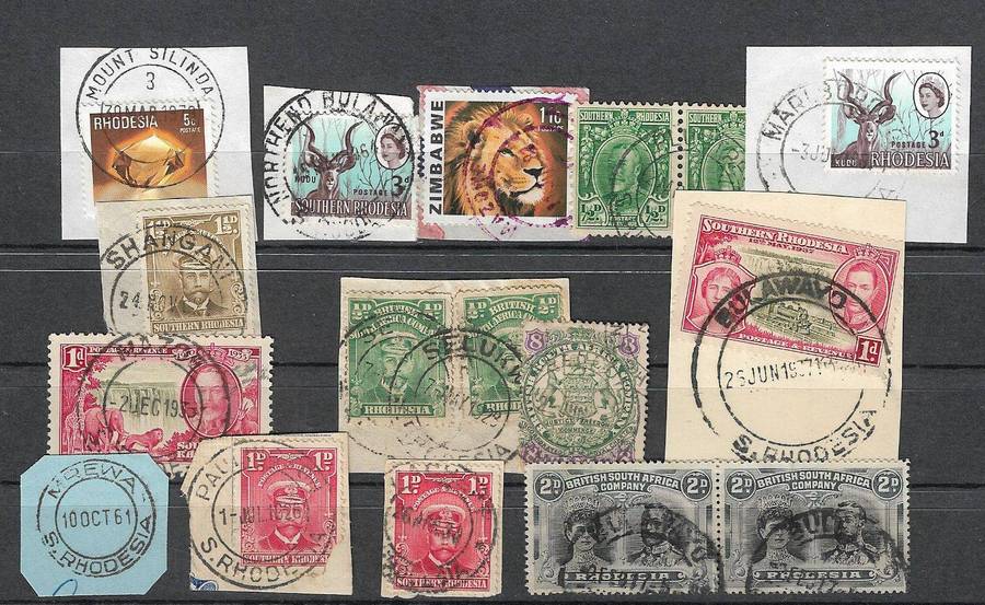 Rhodesia postmarks mixed lot on stock card.