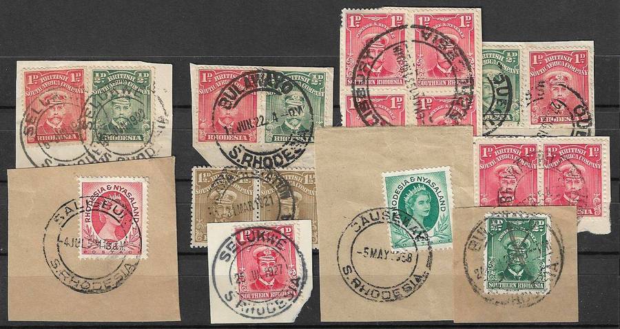 Rhodesia postmarks mixed lot on stock card.