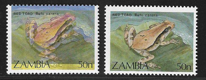 Zambia variety colour shift plus normal 50n stamp.