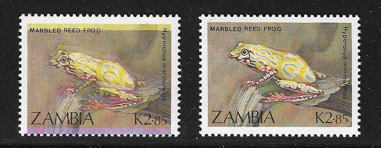 Zambia variety colour shift plus normal stamp.